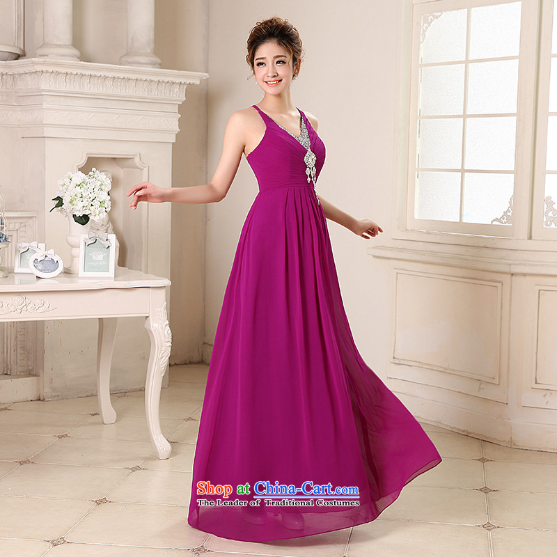 Talk to Her dress 2015 new V-neck for companies banquet service annual dress bows skirt bridesmaid services Korean XXL, purple whisper to Madame shopping on the Internet has been pressed.