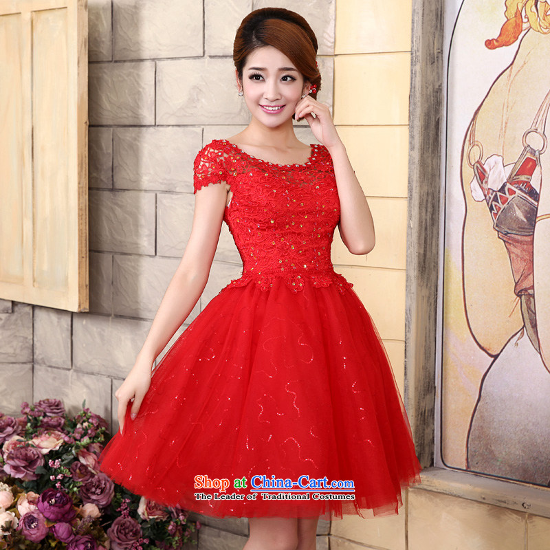 The privilege of serving-leung 2015 new shoulders round-neck collar short of red lace marriages princess bon bon skirt wedding dress red for not returning the size of messages, do not change the privilege of serving-leung , , , shopping on the Internet
