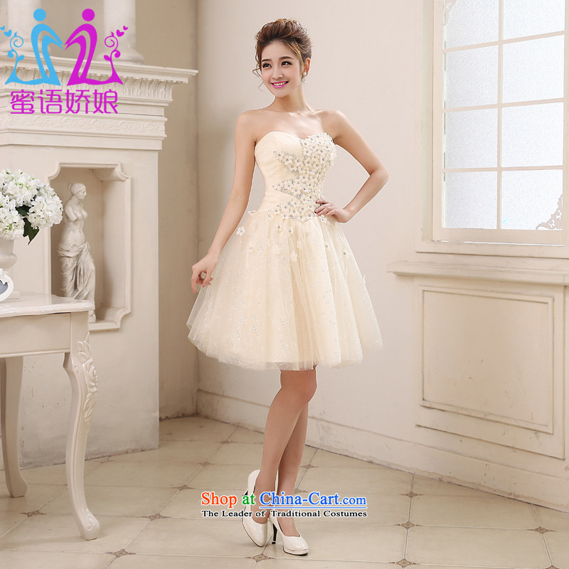 Talk to her new 2015 bridesmaid Dress Short, wipe the chest straps bridesmaid skirt marriages bows services betrothal small dress champagne color?M