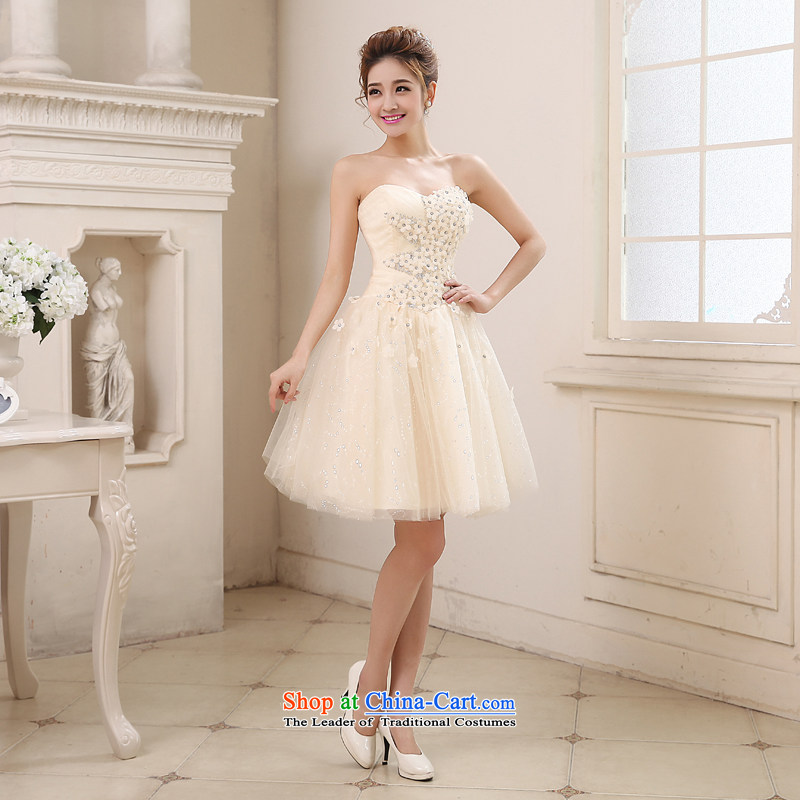 Talk to her new 2015 bridesmaid Dress Short, wipe the chest straps bridesmaid skirt marriages bows services betrothal small dress champagne color M whisper to Madame shopping on the Internet has been pressed.