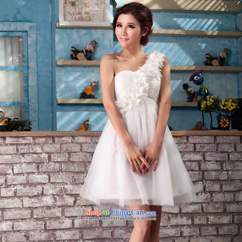 Talk to Her Wedding dress marriages bows services evening dresses new 2015 moderator bridesmaid Dress Short of Sau San female white L, overture to Madame shopping on the Internet has been pressed.