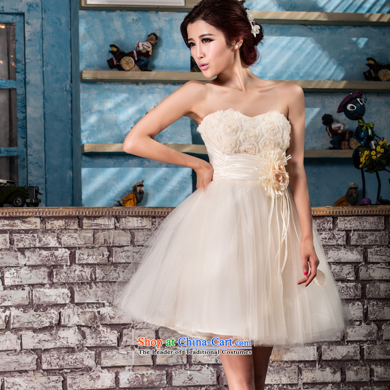Talk to her new 2015 bridesmaid service, wedding dresses and small strap chest bon bon skirt Korean bows dress champagne color L, whisper to Madame shopping on the Internet has been pressed.