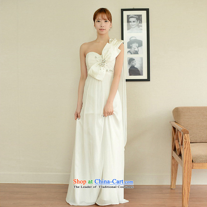 The sponsors of the 2015 New Korean noble bow tie wrap Beveled Shoulder Chest Foutune of Sau San-sin to align the chiffon bridal dresses XL( white breast 95 sponsors the waist 79), shopping on the Internet has been pressed.
