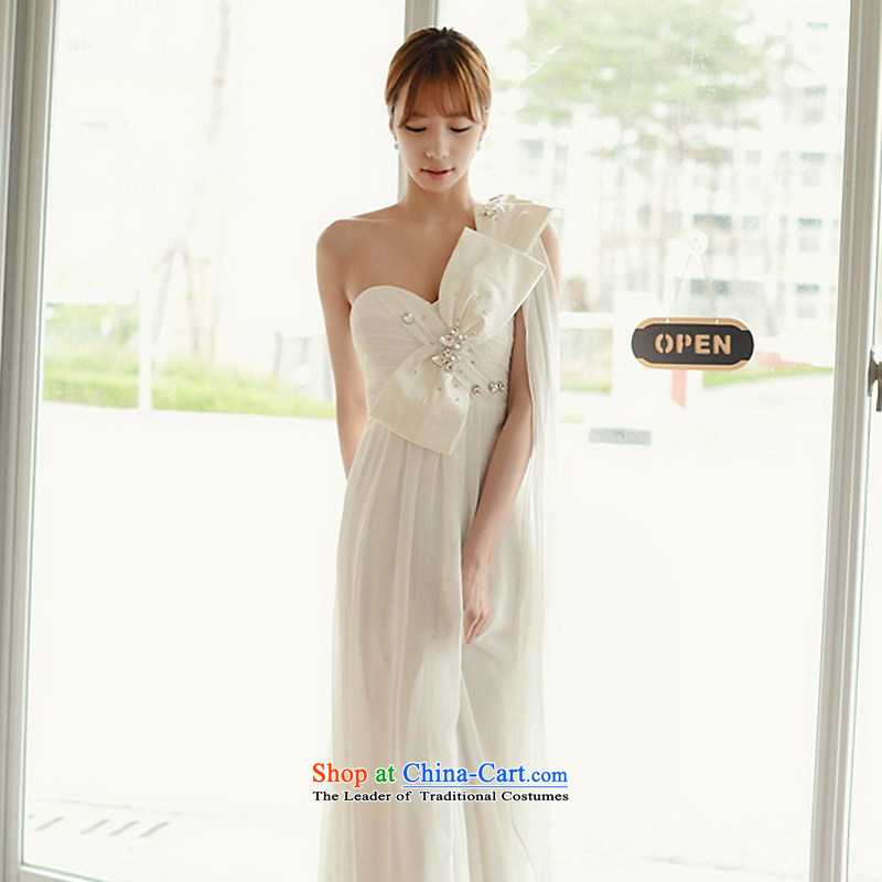 The sponsors of the 2015 New Korean noble bow tie wrap Beveled Shoulder Chest Foutune of Sau San-sin to align the chiffon bridal dresses XL( white breast 95 sponsors the waist 79), shopping on the Internet has been pressed.