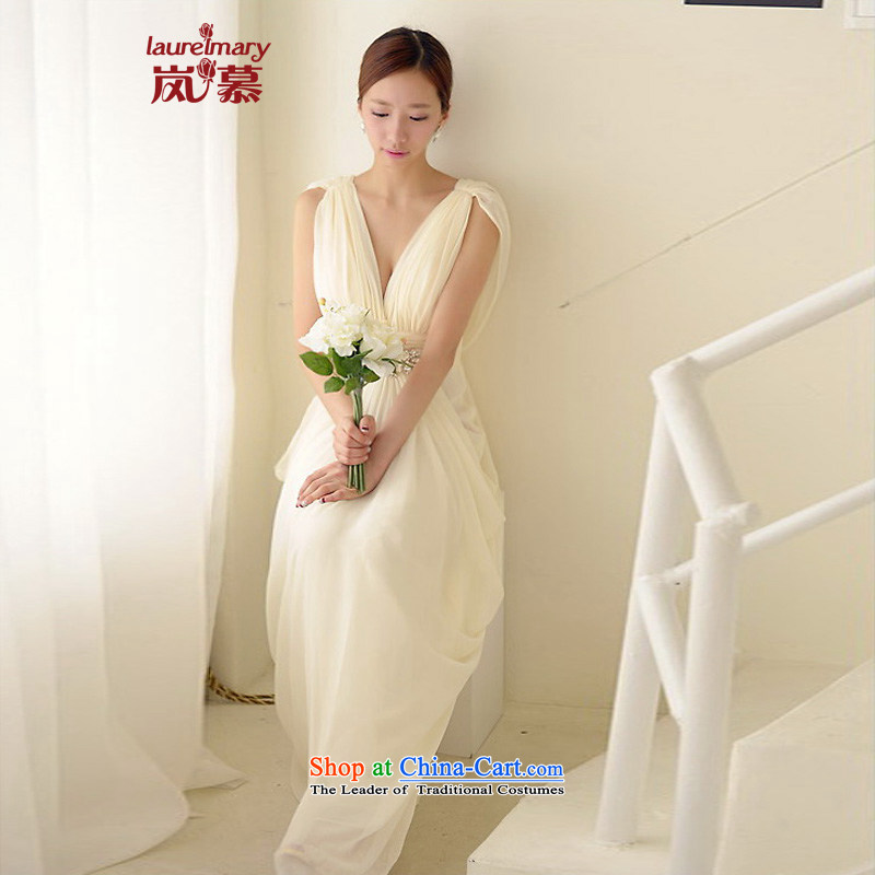 The sponsors of the 2015 New LAURELMARY, Korean citizenry shoulders low goddess Chest Graphic coltish waist manually Stitch pearl small A swing to align the bridal dressesXL_ white breast 95 Waist79_