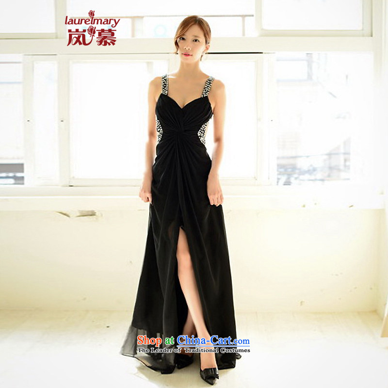The sponsors of the 2015 New LAURELMARY, Korean sexy shoulders low-hand-Stitch pearl back to align Foutune of Sau San on the forklift truck evening dresses blackXL_ chest 95 Waist79_