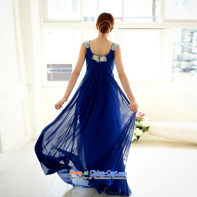 The sponsors of the 2015 New LAURELMARY, Korean citizenry irrepressible shoulders Stitch pearl design high waist chiffon small A swing to align the evening dress Blue M 85 Waist 69), chest included the , , , shopping on the Internet