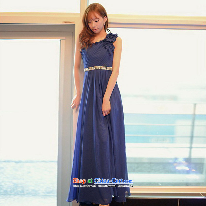 The sponsors of the 2015 New LAURELMARY, elegant and stylish Korean Beveled Shoulder Belt manually Stitch pearl design to align the chiffon evening dresses navy M chest 85 sponsors the waist 69), shopping on the Internet has been pressed.