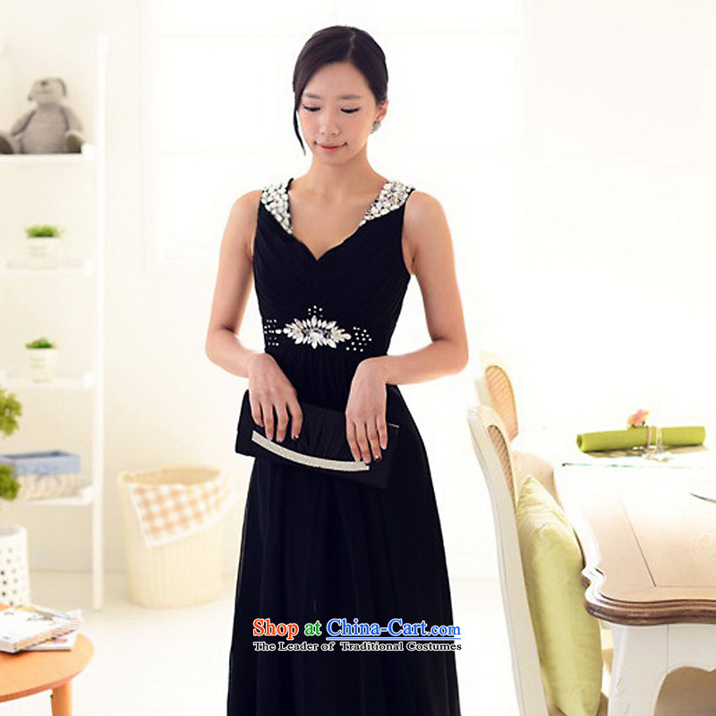 The sponsors of the 2014 New LAURELMARY, Korean Fine shoulders low chest manually align the Stitch pearl Sau San To The chiffon evening dresses bridal dresses navy M chest 85 sponsors the waist 69), shopping on the Internet has been pressed.
