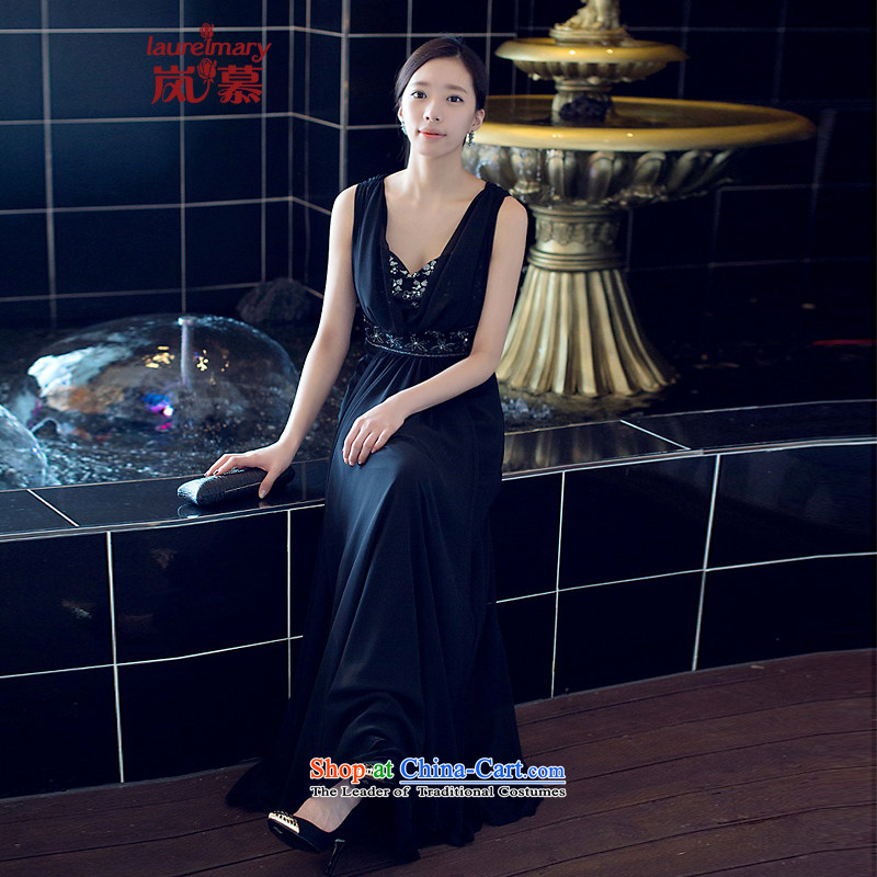 The sponsors of the 2015 New LAURELMARY, Korean shoulders a low-Top Loin of Sau San manually Stitch pearl chiffon align to dress black XL_ chest 95 Waist79_