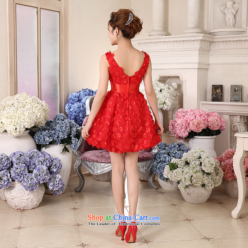 Talk to Her Wedding Dress 2015 new small dress female bon bon skirt marriages bows Service, V-Neck betrothal festival red S promise to Madame shopping on the Internet has been pressed.