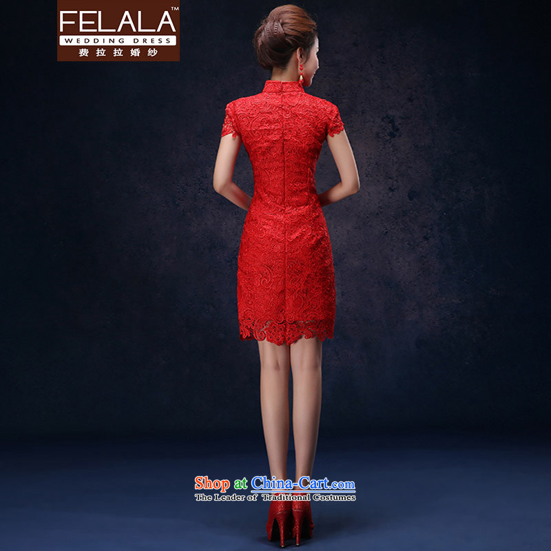Ferrara lace cheongsam dress code red large stylish short of Chinese 2015 marriages bows to female L Suzhou shipment of Ferrara wedding (FELALA) , , , shopping on the Internet