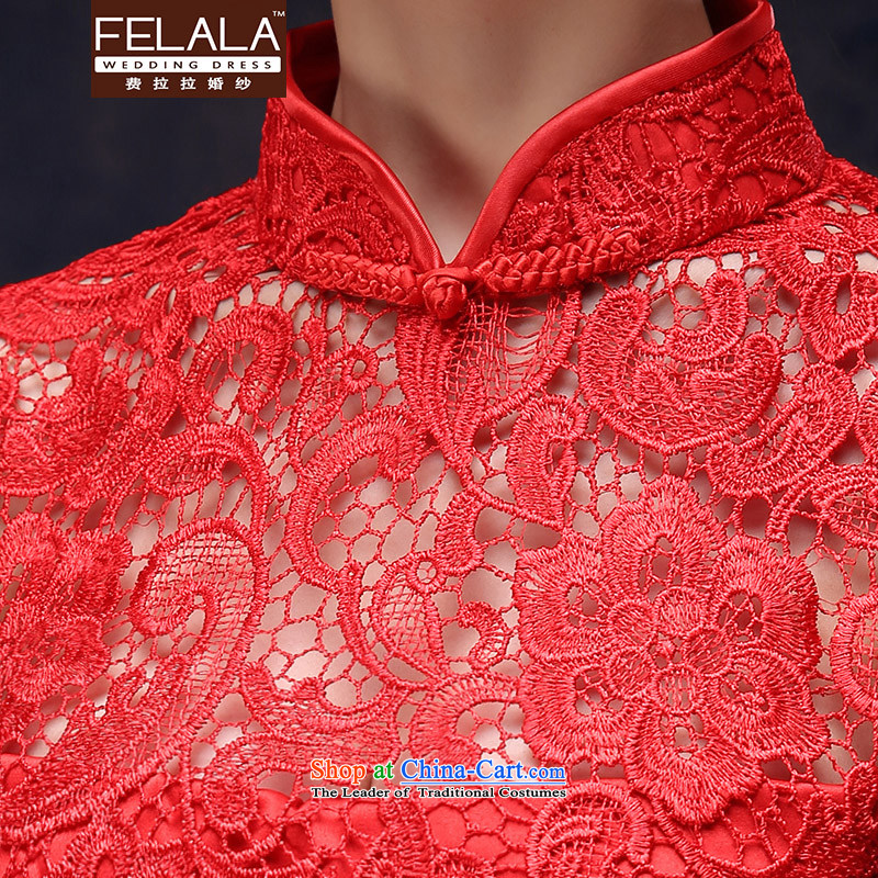 Ferrara lace cheongsam dress code red large stylish short of Chinese 2015 marriages bows to female L Suzhou shipment of Ferrara wedding (FELALA) , , , shopping on the Internet