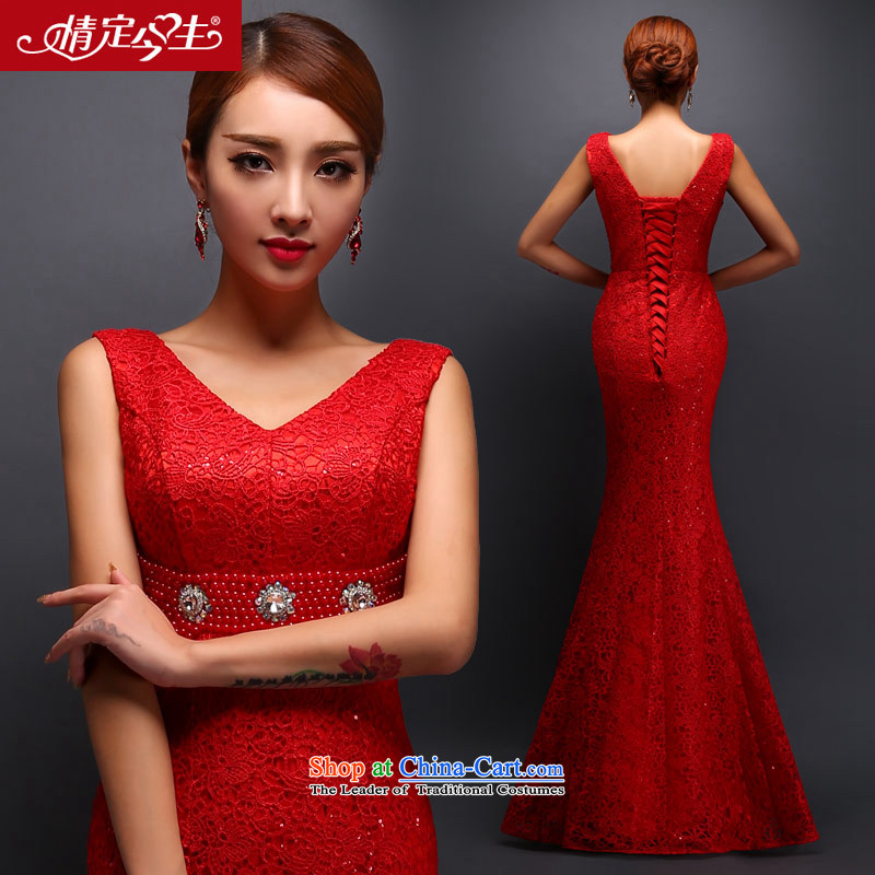 Love of the overcharged 2015 deep V territorial waters soluble lace a shoulder the new bride wedding dresses bows services bridesmaid services red XXL, love of the overcharged shopping on the Internet has been pressed.