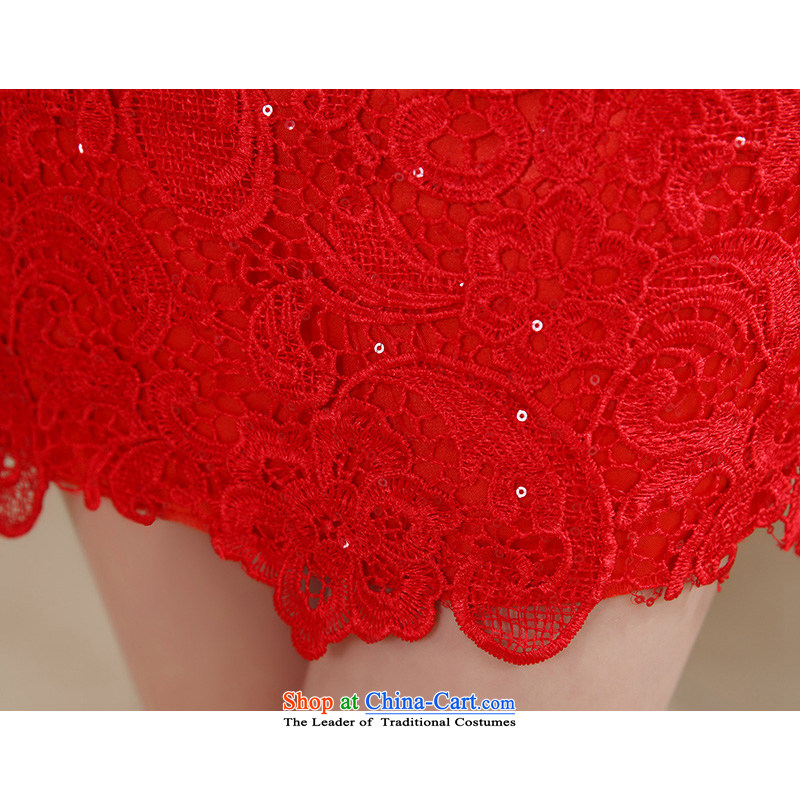 Hei Kaki 2015 new short, collar small evening dresses bridesmaid skirt China wind LACE EMBROIDERY NF29-1 engraving Red M-hi kaki shopping on the Internet has been pressed.
