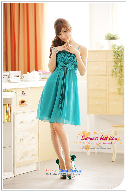 Li and the large number of ladies strap small dress Top Loin manually chest wrinkle chiffon bow tie waist bridesmaid sister dinner dress code are green lake skirt  F 85-115 suitable for Picture, price, the burden of brand platters! The elections are supplied in the national character of distribution, so action, buy now enjoy more preferential! As soon as possible.