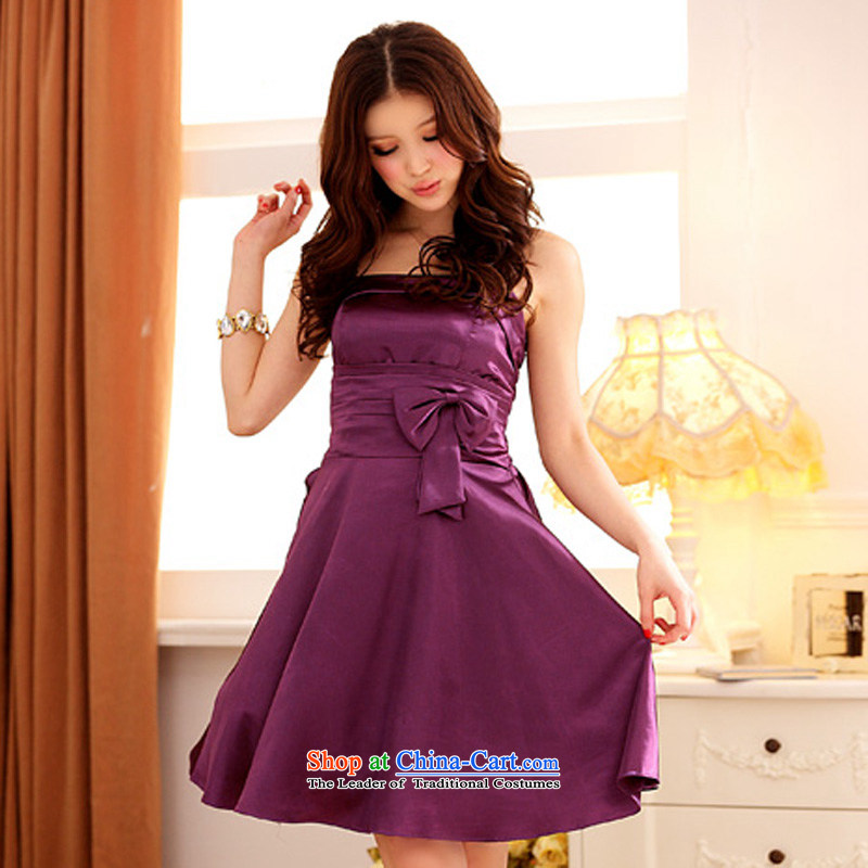 158 and the 2015 Shinhan version xl female strap temperament Top Loin of large A dress Annual Show bridesmaid sister small dress purple XL suitable for 115-135, 158 and shopping on the Internet has been pressed.