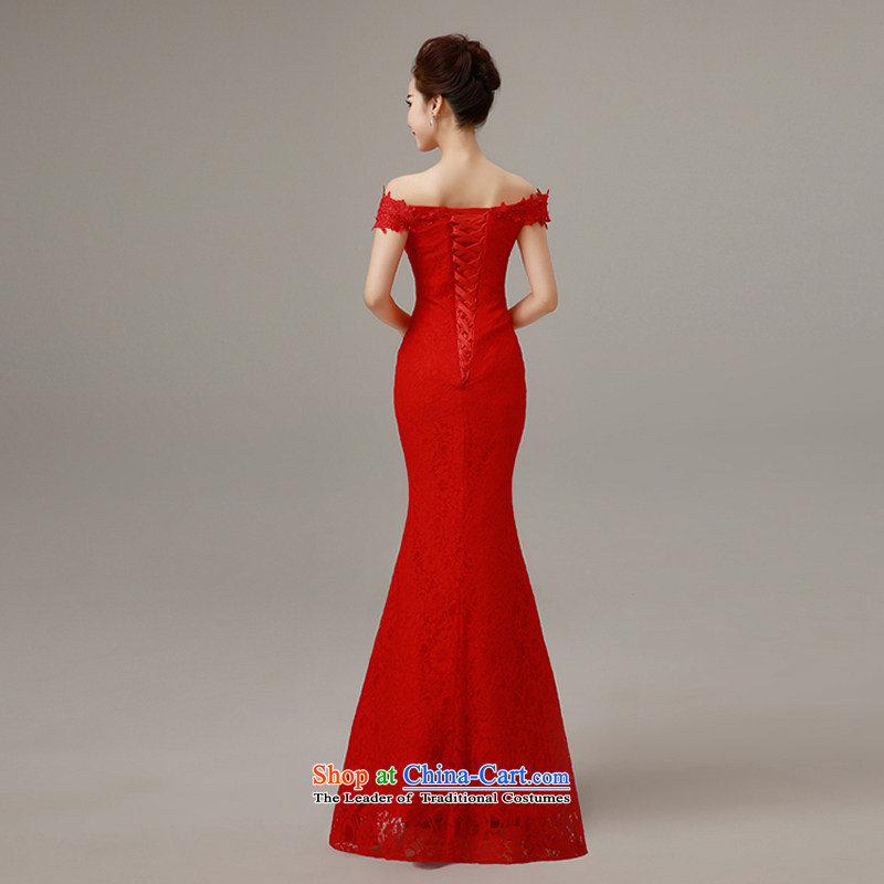 7 7 color tone 2015 new red married women serving the word bows shoulder lace Sau San crowsfoot tail stylish wedding dress L017 red alignment to M, 7 color 7 Tone , , , shopping on the Internet