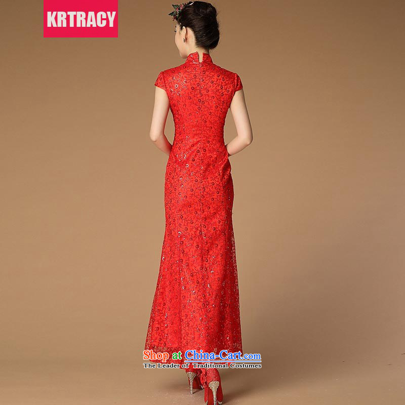 The new national wind KRTRACY2015 heavy industry engraving Lace Embroidery qipao Bridal Services toasting champagne Sau San serving evening dresses BLLS3399 RED L,KRTRACY,,, shopping on the Internet