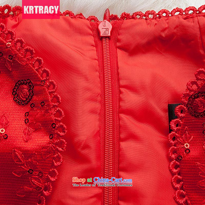 The new national wind KRTRACY2015 heavy industry engraving Lace Embroidery cheongsam red bows to Sau San evening dresses BLLS9488 RED S,KRTRACY,,, shopping on the Internet