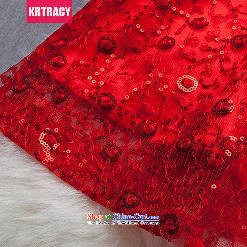 The new national wind KRTRACY2015 heavy industry engraving Lace Embroidery cheongsam red bows to Sau San evening dresses BLLS9488 RED S,KRTRACY,,, shopping on the Internet