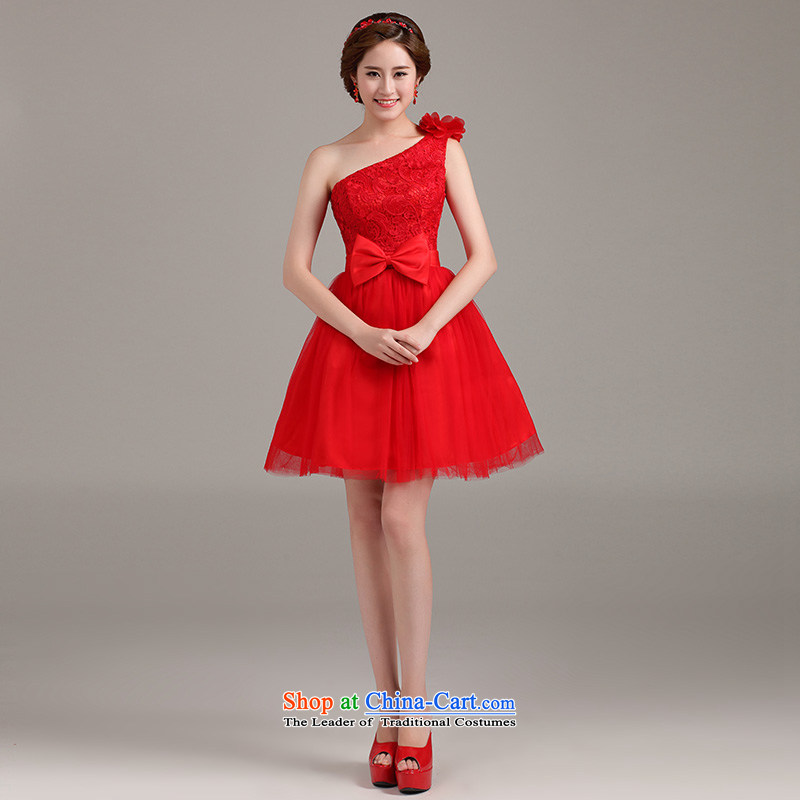 2015 new dresses and stylish single shoulder evening dresses bridesmaid short, red marriages lace flowers bows to red , L, Beverly (tingbeier ting) , , , shopping on the Internet