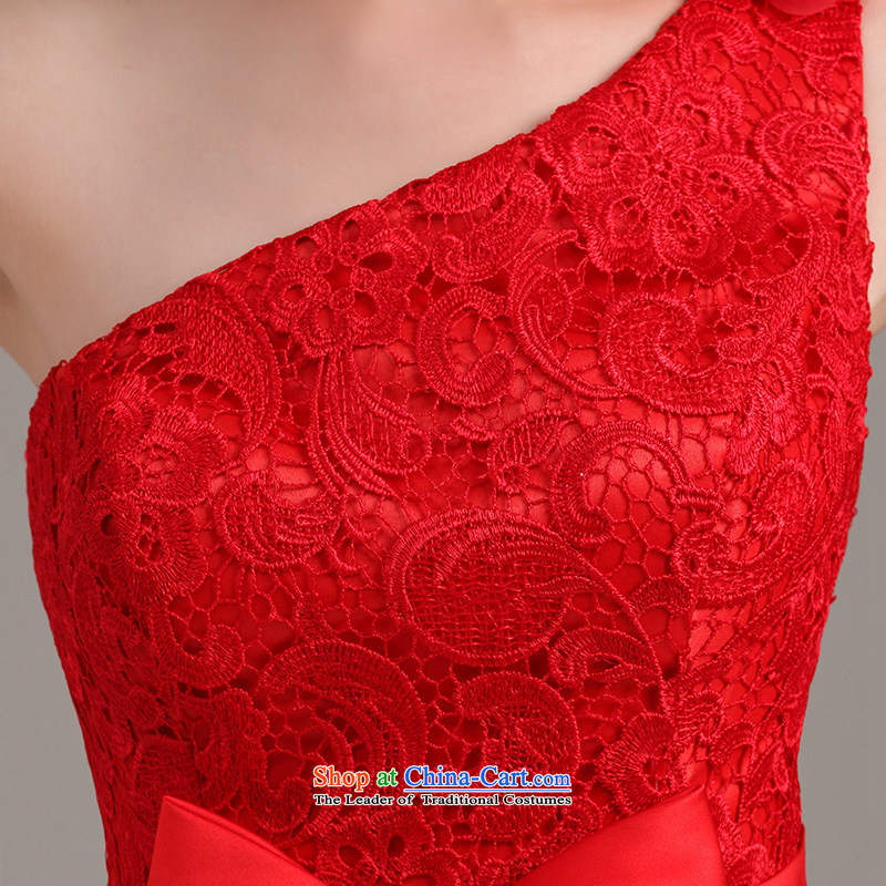 2015 new dresses and stylish single shoulder evening dresses bridesmaid short, red marriages lace flowers bows to red , L, Beverly (tingbeier ting) , , , shopping on the Internet