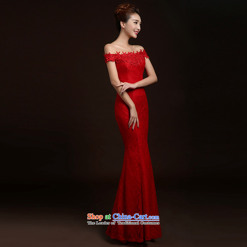 Beverly Ting 2015 new spring and summer Korean Red married women serving the word bows shoulder lace Sau San crowsfoot stylish wedding red XL, Beverly (tingbeier ting) , , , shopping on the Internet