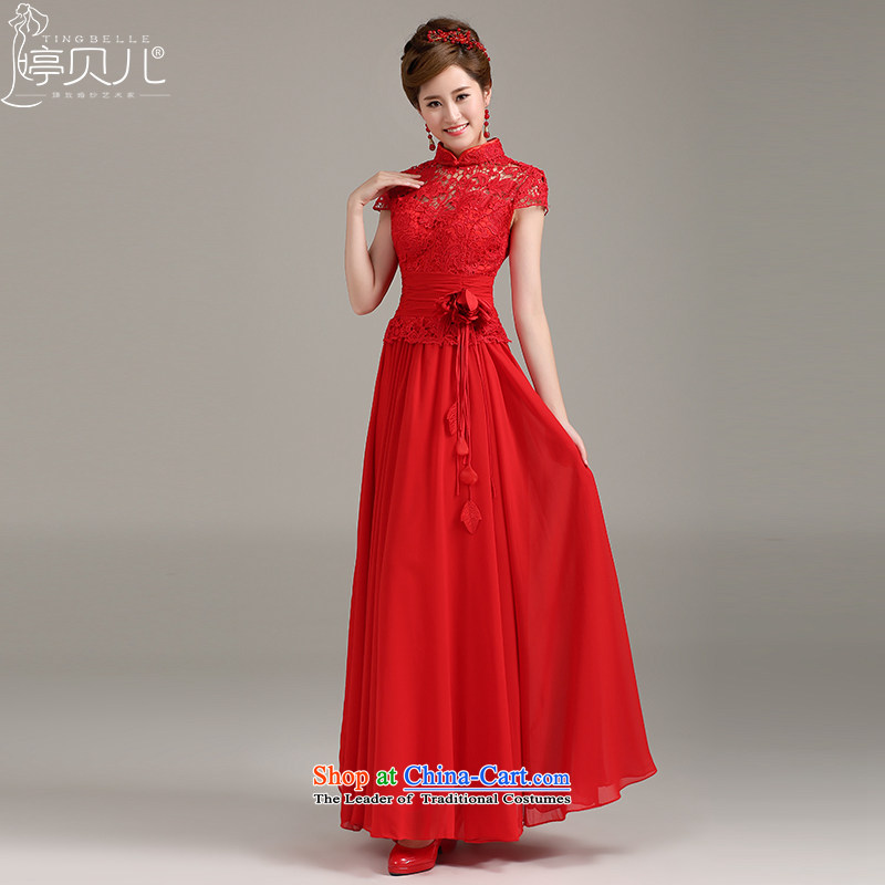 Beverly Ting evening dresses new 2015 Spring_Summer stylish lace collar bows service long Sau San shoulders dresses dress red?S