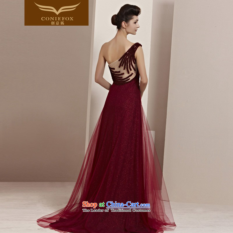 Creative Fox evening dress video thin red dress shoulder bride wedding dresses wedding dress bows service long tail dress welcome service 30111 wine red S, creative Fox (coniefox) , , , shopping on the Internet