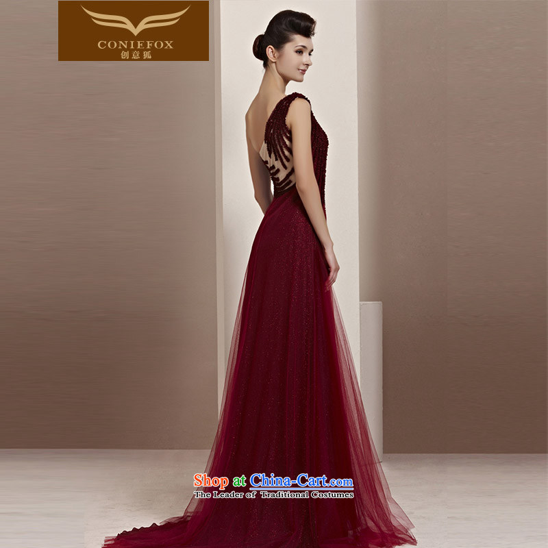 Creative Fox evening dress video thin red dress shoulder bride wedding dresses wedding dress bows service long tail dress welcome service 30111 wine red S, creative Fox (coniefox) , , , shopping on the Internet