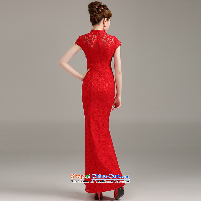 Beverly Ting bride lace qipao crowsfoot bows services improved long red stylish qipao gown collar 2015 new spring and summer female red , L, Beverly (tingbeier ting) , , , shopping on the Internet