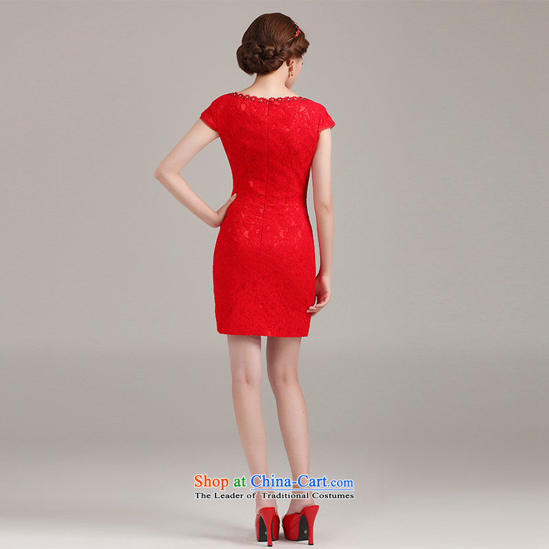Beverly Ting 2015 new spring and summer wedding red lace cheongsam dress short of bride bows stylish improved Short Sleeve V-Neck shoulder red XXL, package Beverly Ting (tingbeier) , , , shopping on the Internet