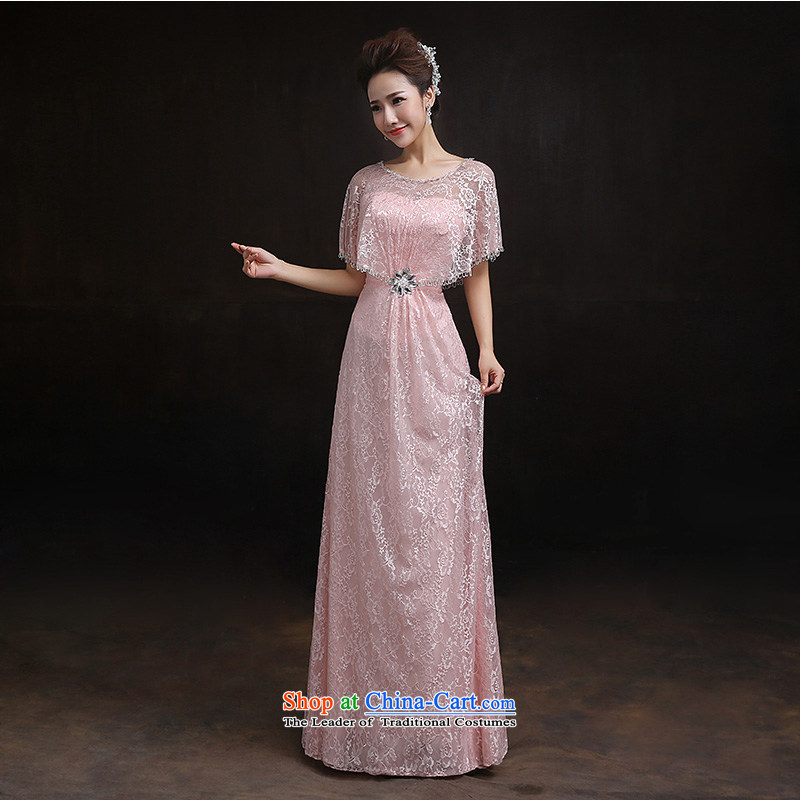 According to Lin Sha 2015 new bride wedding dress uniform evening drink pink with Neck Cape lace long evening dress according to Lin Sha.... XL, online shopping
