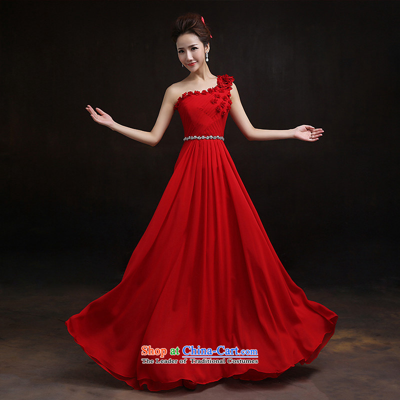 According to Lin Sha evening dresses 2015 new wedding dress, Red single shoulder length stylish bride with a drink service ModeratorS