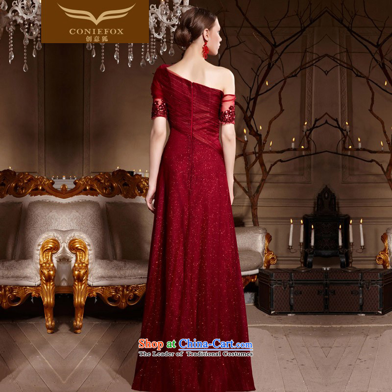 Creative Fox evening dresses bows Services Red Dress 2015 new bride long to Sau San shoulder elegant evening dress long skirt 30632 wine red M, creative Fox (coniefox) , , , shopping on the Internet