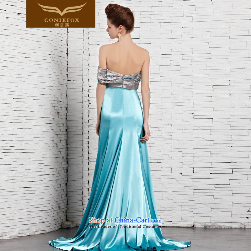 Creative Fox evening dresses and sexy anointed chest blue banquet hosted performances evening dress dress long skirt long tail dress show red carpet dress 81365 color picture (coniefox M creative Fox) , , , shopping on the Internet