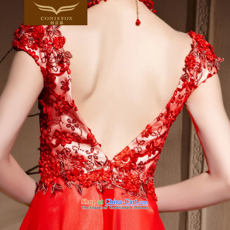 Creative Fox evening dresses red petals bridal dresses and sexy shoulders V-Neck marriage bows services Sau San long to align the wedding dress 30615 Red M, creative Fox (coniefox) , , , shopping on the Internet