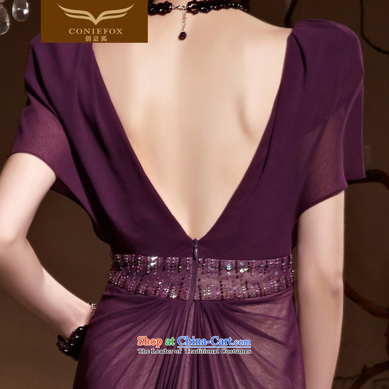 Creative Fox evening dresses purple shoulders banquet evening dresses long dresses Sau San toasting champagne evening dress will serve under the auspices of red carpet dress No. 30619 , L, creative fox purple (coniefox) , , , shopping on the Internet