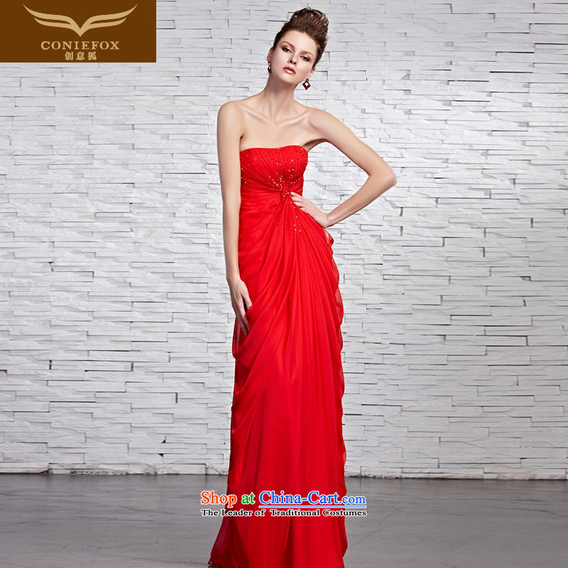 Creative Fox evening dresses and sexy anointed chest evening dresses long skirt marriages wedding dresses red bows service long gown welcome elegant 81520 picture color聽XL