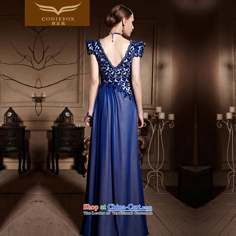 Creative Fox evening dress blue etiquette dress new 2015 V-Neck long gown banquet hosted the annual dinner dress bows dress 30628 M, creative fox blue (coniefox) , , , shopping on the Internet