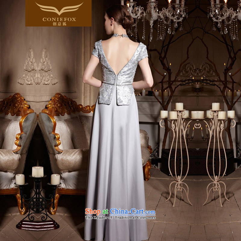 Creative Fox evening dress stylish shawl jacket banquet evening dresses聽V-Neck silver dress long gown on-chip Sau San toasting champagne evening service 30630 color pictures聽, L, creative Fox (coniefox) , , , shopping on the Internet