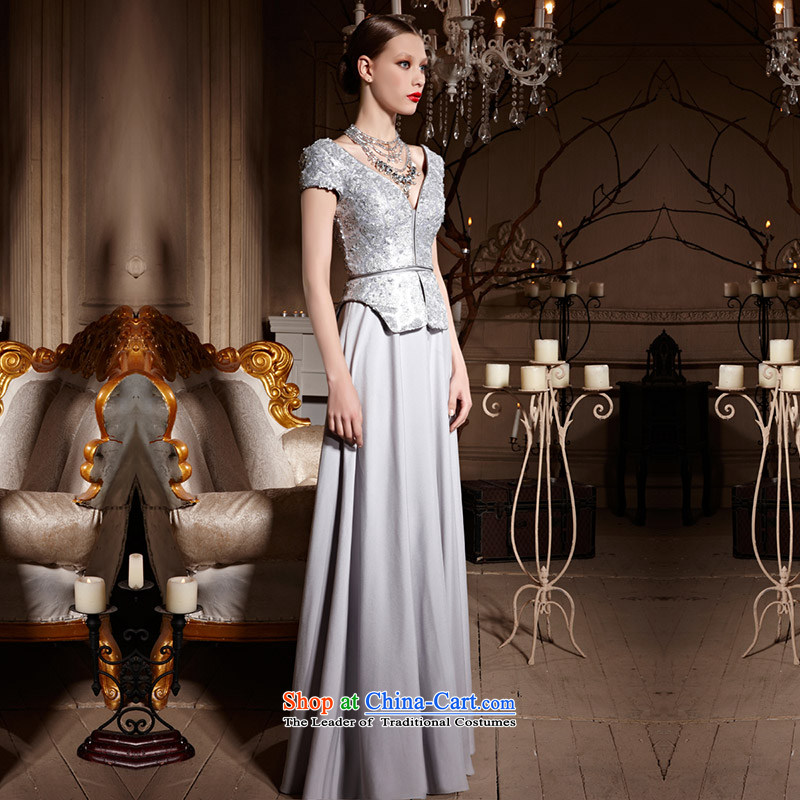Creative Fox evening dress stylish shawl jacket banquet evening dresses聽V-Neck silver dress long gown on-chip Sau San toasting champagne evening service 30630 color pictures聽, L, creative Fox (coniefox) , , , shopping on the Internet