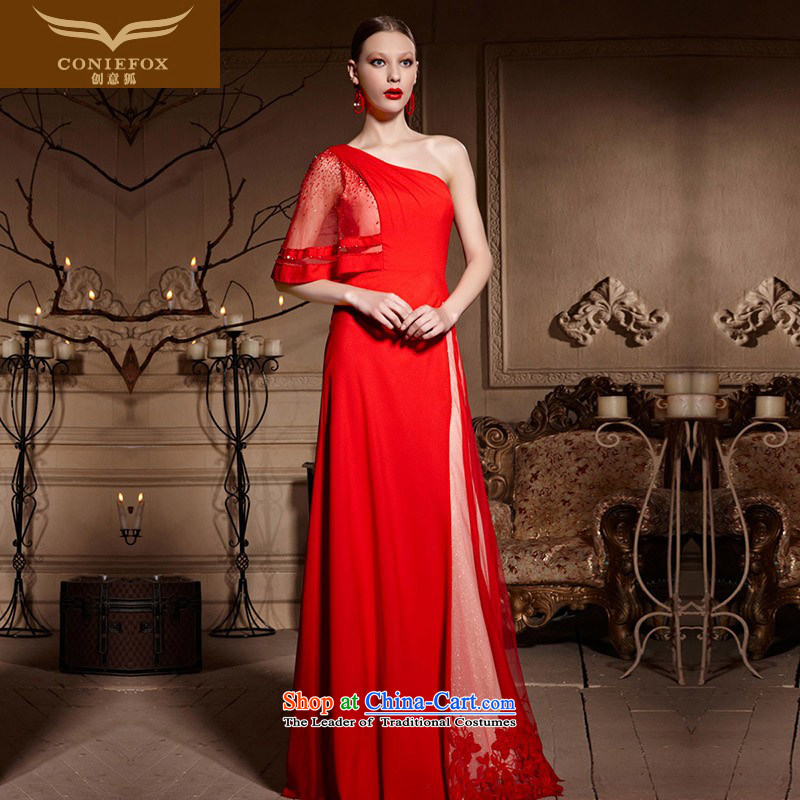 Creative Fox evening dresses 2015 new bride red single shoulder wedding dresses and long evening dresses bows wedding dress skirt 30638 Red L