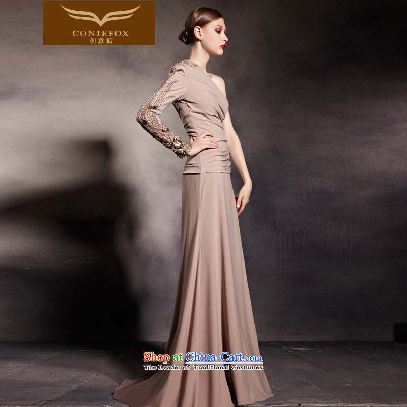 Creative Fox evening dress stylish shoulder long-sleeved banquet evening dress elegant long tail dress evening dress under the auspices of the Annual Services 81693 color photo of bows , L, creative Fox (coniefox) , , , shopping on the Internet