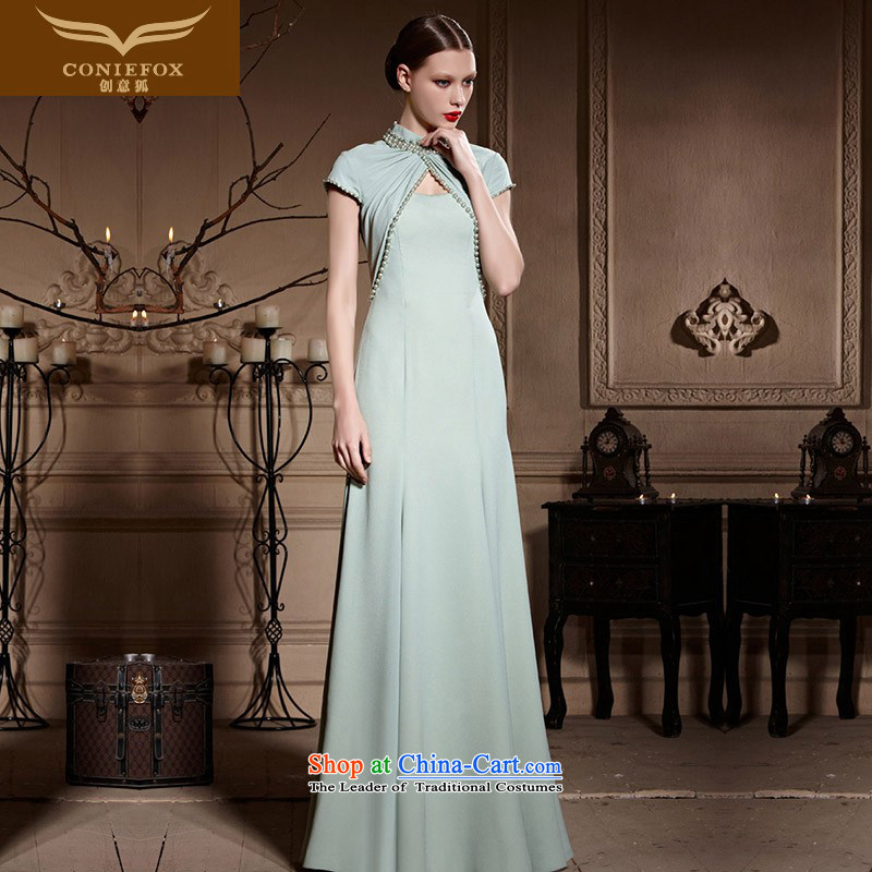 Creative Fox evening dresses package shoulder banquet evening dress annual meeting under the auspices of dress long skirt long to align graphics dress Sau San thin marriage services 1989 Green?XXL toasting champagne