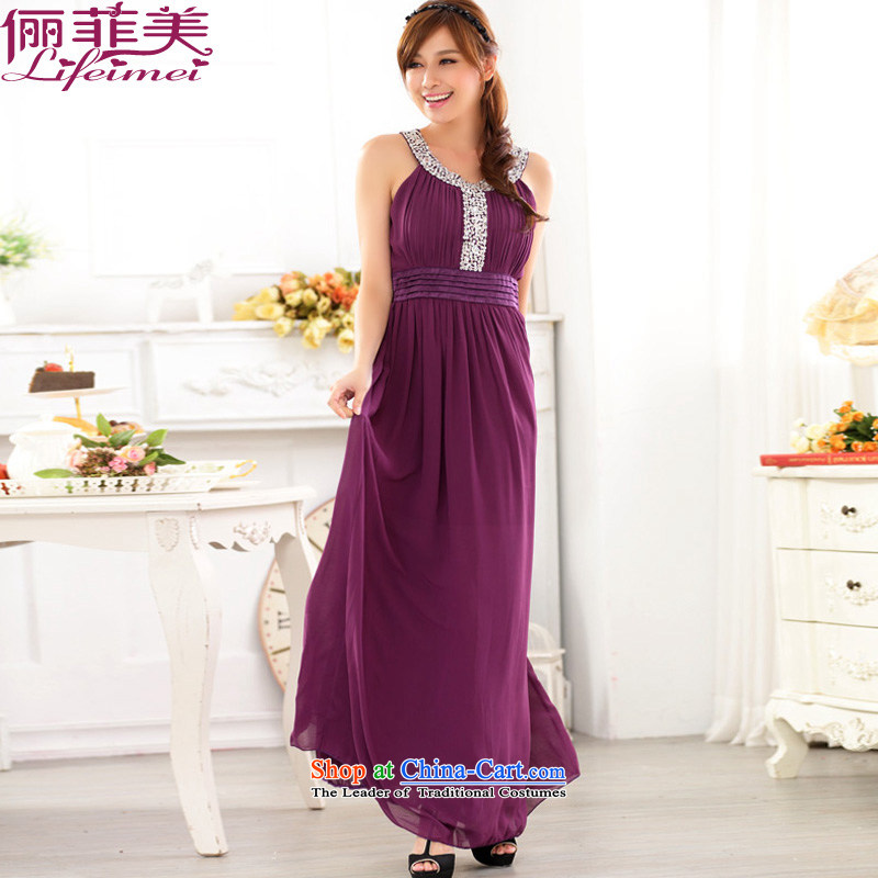 158 and Ultra High chiffon nail Ju-won collar height waist breast bare shoulders thick mm larger long version of the Evening Compere festive evening bride hotel courtesy small gift purple?XL 115-135 for a catty
