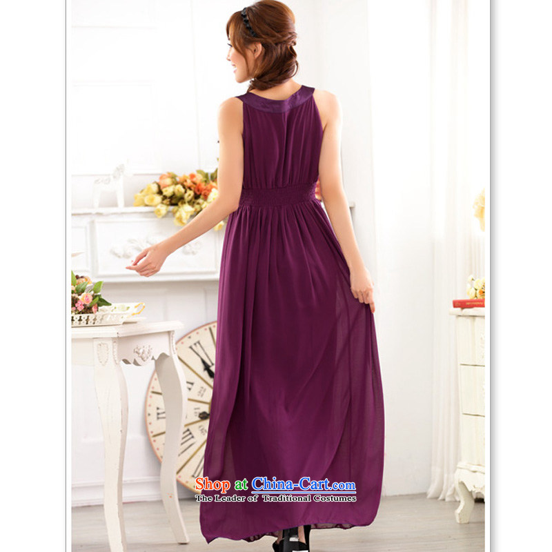 158 and Ultra High chiffon nail Ju-won collar height waist breast bare shoulders thick mm larger long version of the Evening Compere festive evening bride hotel courtesy small gift purple XL suitable for 115-135, 158 and shopping on the Internet has been pressed.