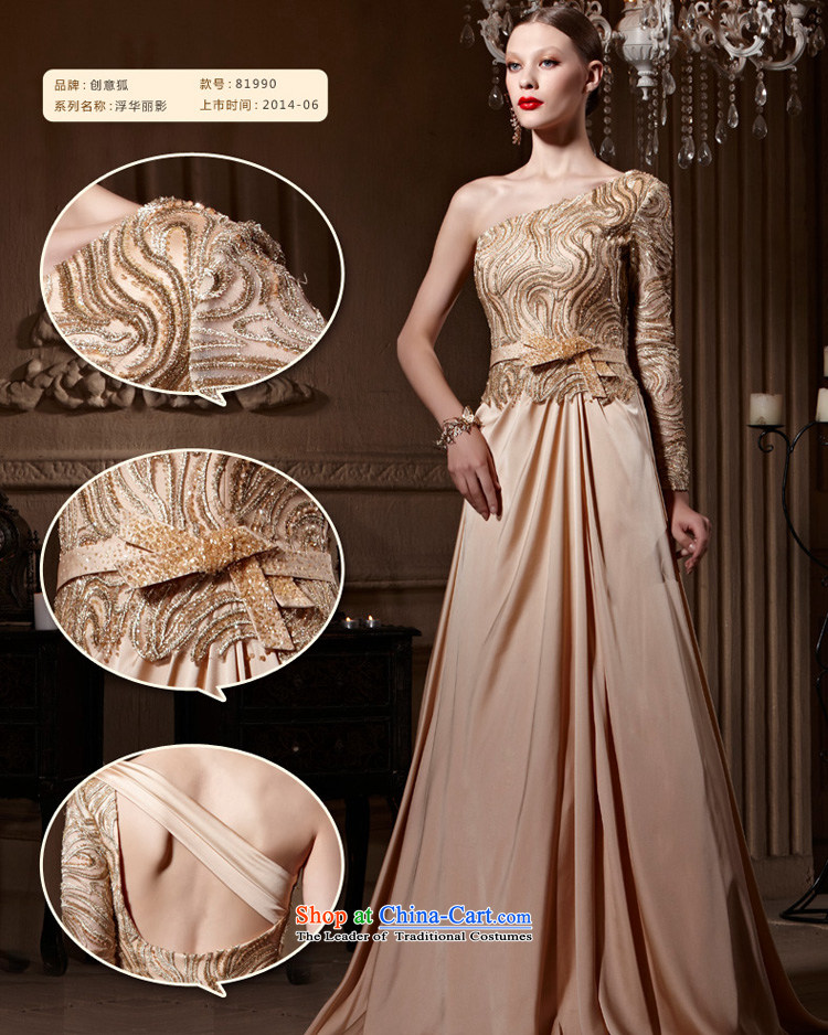 Creative Fox evening dresses Gold Diamond Wedding banquet dinner dress shoulder dress Welcome Service Bridal long bows to serve under the auspices of dress photo color S pictures 1990, prices, brand platters! The elections are supplied in the national character of distribution, so action, buy now enjoy more preferential! As soon as possible.