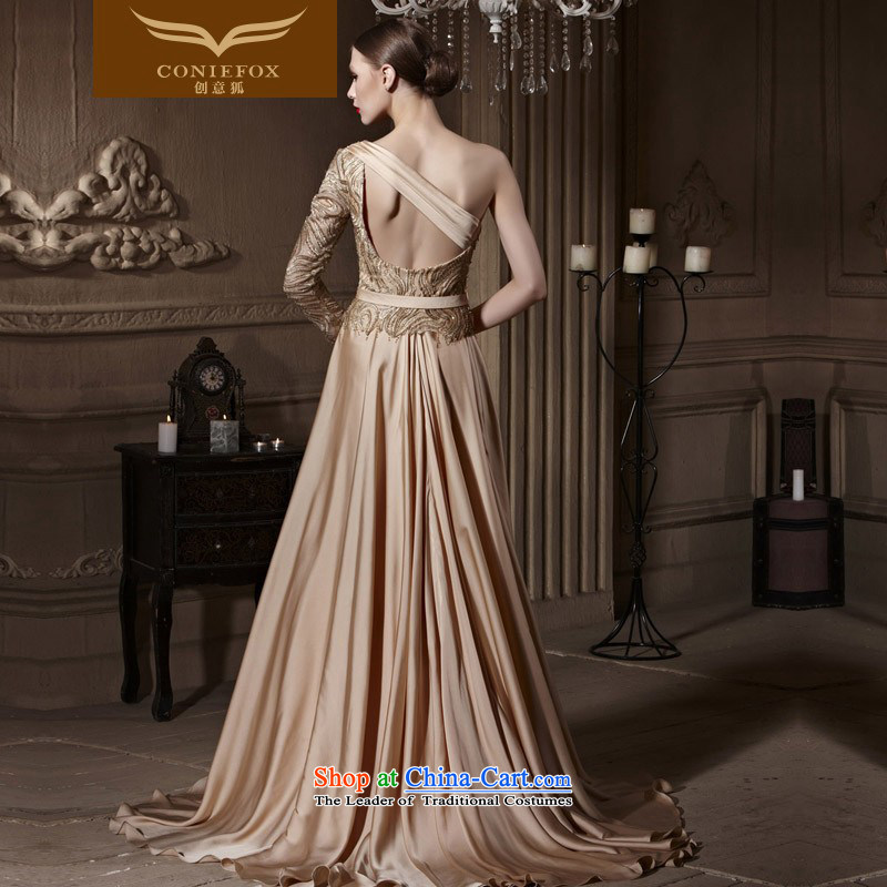 Creative Fox evening dresses Gold Diamond Wedding banquet dinner dress shoulder dress Welcome Service Bridal long bows to serve under the auspices of dress photo color S creativity 1990 Fox (coniefox) , , , shopping on the Internet